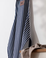 Premium 100% Cotton Kitchen Apron - Navy Blue & White Striped Design