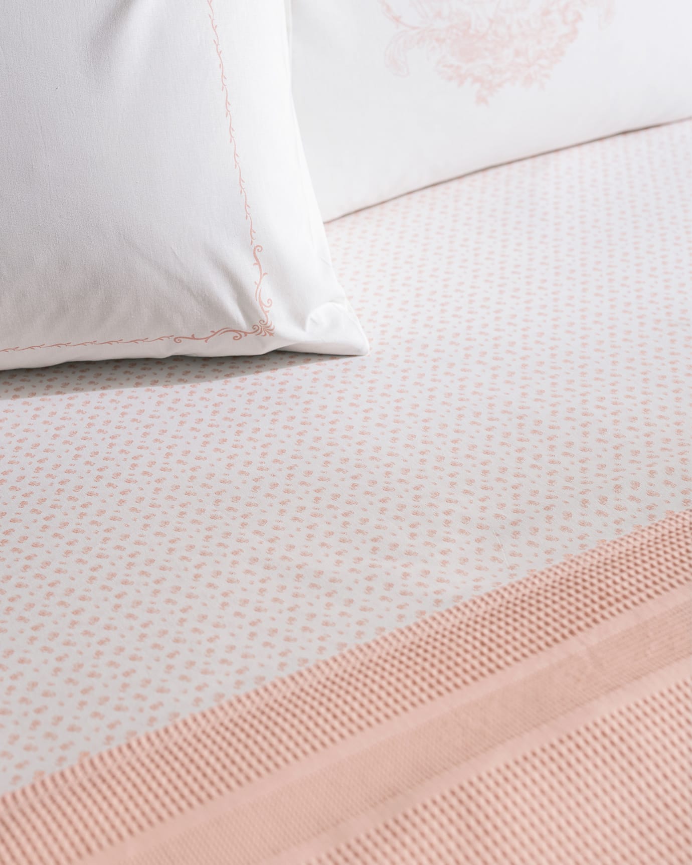 King Size 100% Cotton Pique Bedding Set, Blush Pink