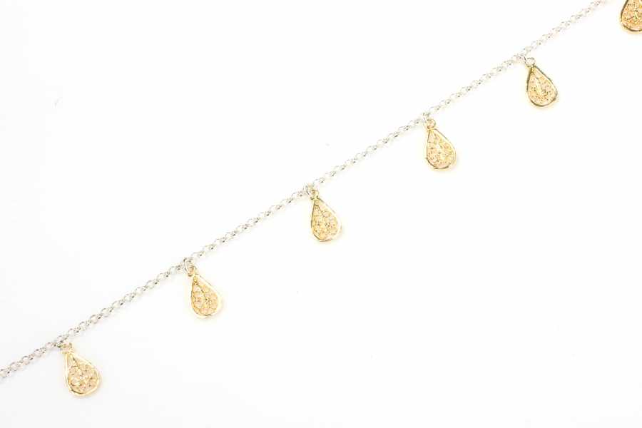 Sterling Silver Teardrop Filigree Anklet - Artisan Crafted