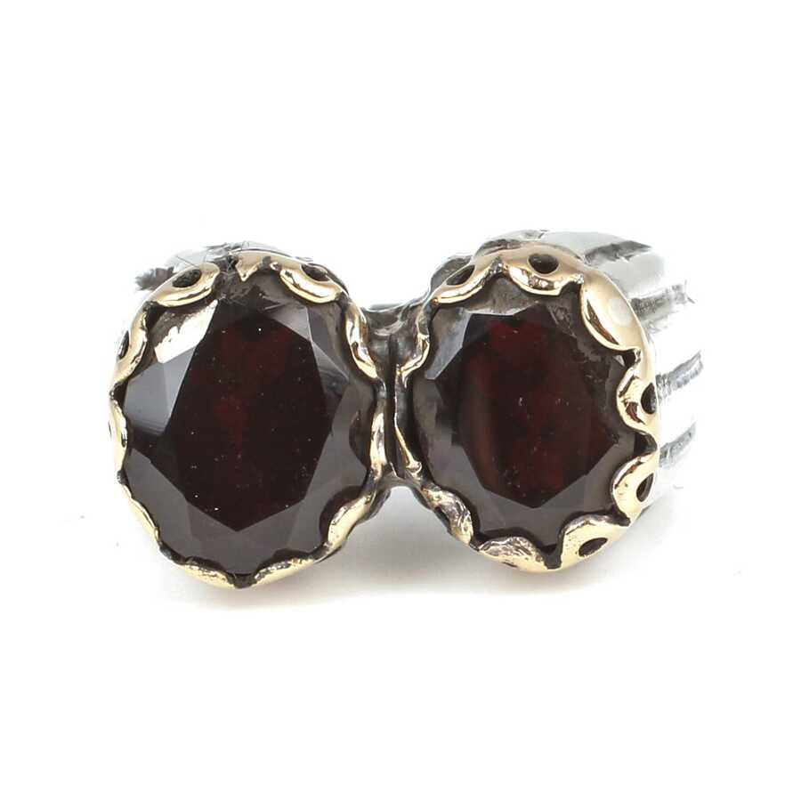925 Sterling Silver Garnet Unisex Ring - Antique Style