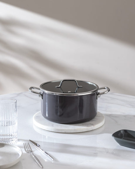 22 cm Titanium Enamel Deep Cooking Pot - Anthracite