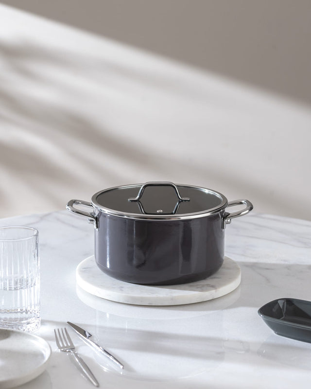 22 cm Titanium Enamel Deep Cooking Pot - Anthracite
