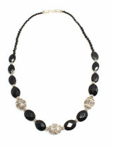 925 Sterling Silver Oval Onyx Necklace - Three Antique Accents
