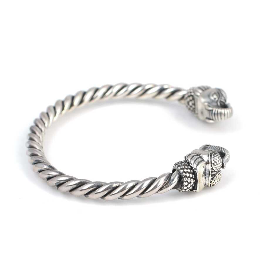 925 Sterling Silver Men's Bracelet - Elephant Head Twisted Cable Design