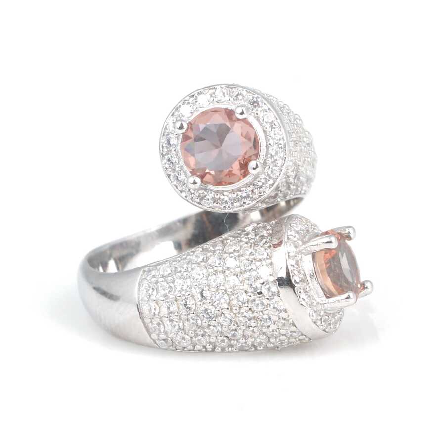 Sterling Silver Double Zultanite Criss-Cross Ring with Zircon