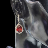 Sterling Silver Garnet & Zircon Teardrop Halo Dangle Earrings