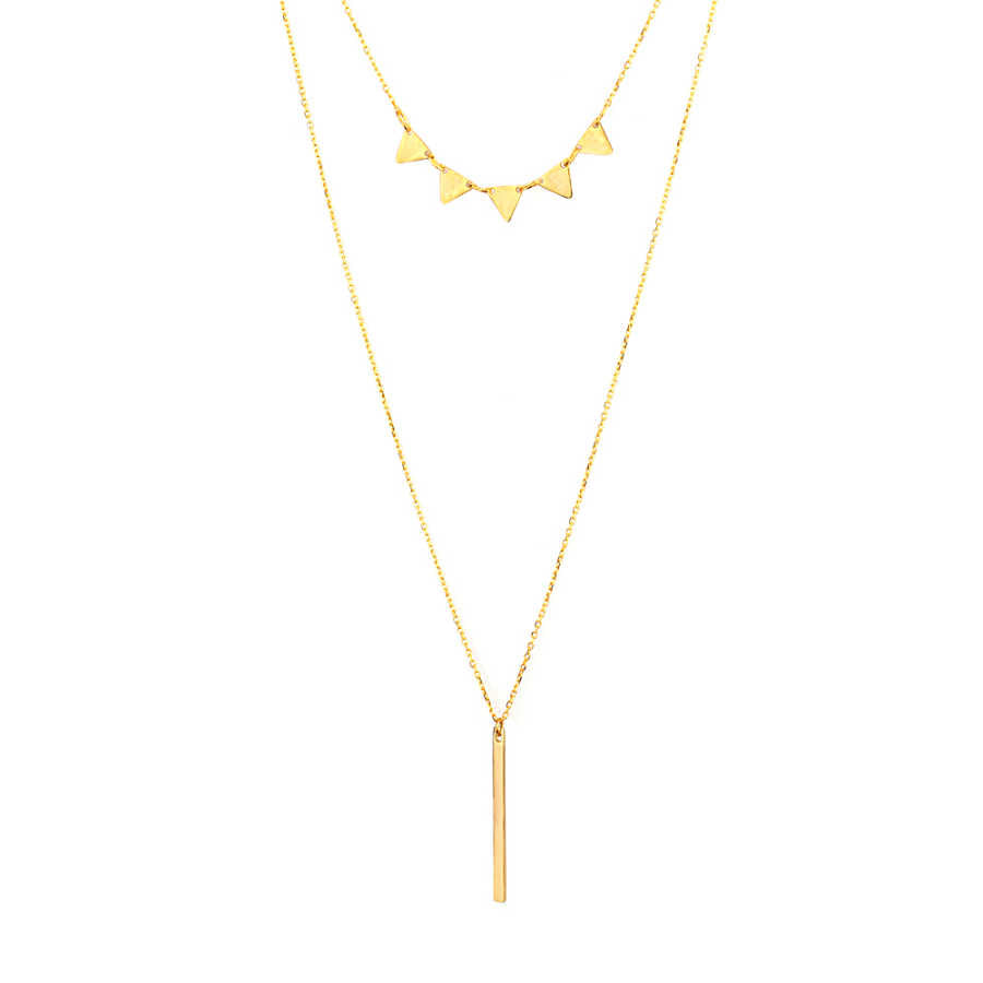 Minimalist 925 Sterling Silver Double Layer Triangle & Plate Necklace