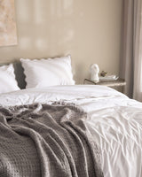 100% Cotton Double Duvet Cover Set - Serene White & Stone