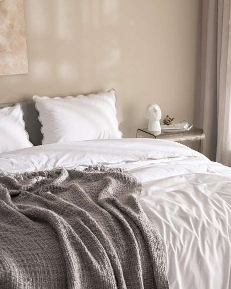 100% Cotton Double Duvet Cover Set - Serene White & Stone