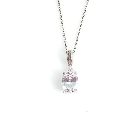 925 Sterling Silver Oval Zircon Pendant Necklace - Timeless Elegance