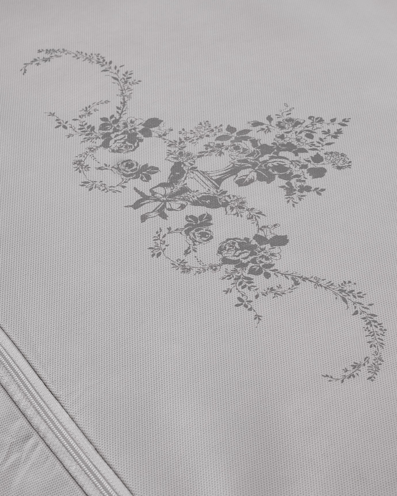 Large Collapsible Fabric Storage Bag with Floral Print - Grey, 64x41x35 cm
