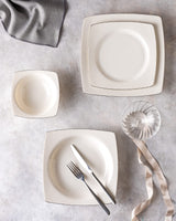 New Bone Porcelain 6-Person Dinner Set - Modern Silver Accents