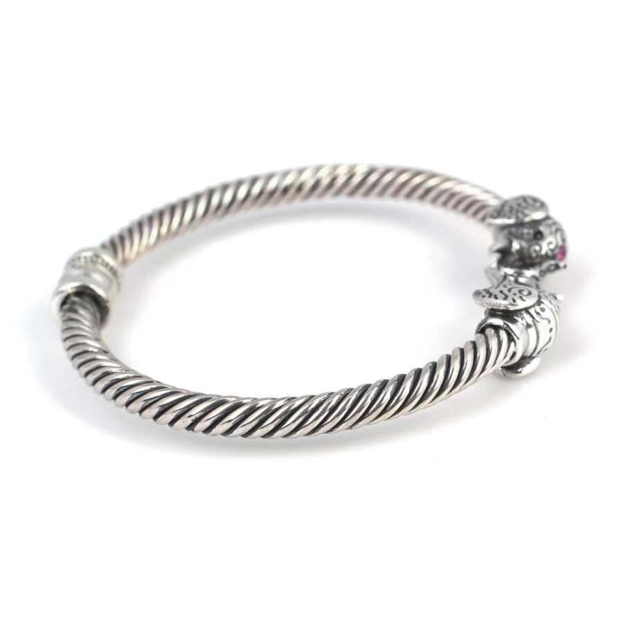 Sterling Silver Elephant Head Men's Twisted Cuff Bracelet with Ruby Zircon