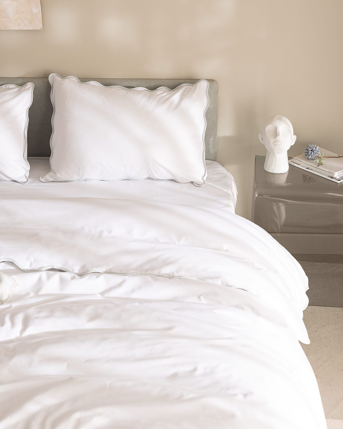 100% Cotton King Size Duvet Cover Set - Fresh White & Blue