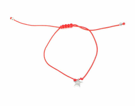 925 Sterling Silver Star Charm Bracelet - Adjustable Red Cord