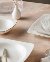 New Bone 6-Person Dinnerware Set - Modern White & Gold Accents