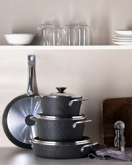 Titanium 7-Piece Nonstick Cookware Set, Black Pots and Pans