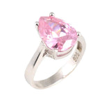 925 Sterling Silver Teardrop Pink Quartz Ring - Luminous Elegance