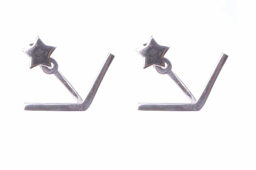 925 Sterling Silver V & Star Ear Jacket Earrings