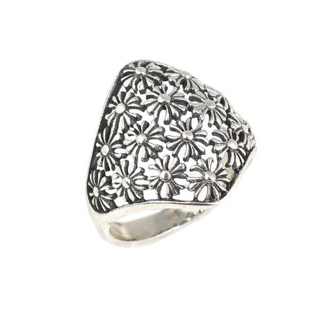 925 Sterling Silver Floral Motif Ring - Nature-Inspired Design