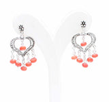 925 Sterling Silver Filigree Heart Coral Stone Earring