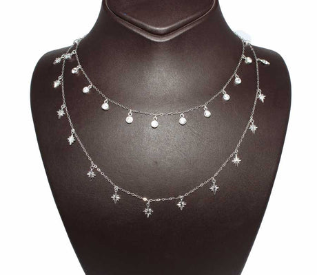 Professional Sterling Silver North Star Layered Stone Necklace