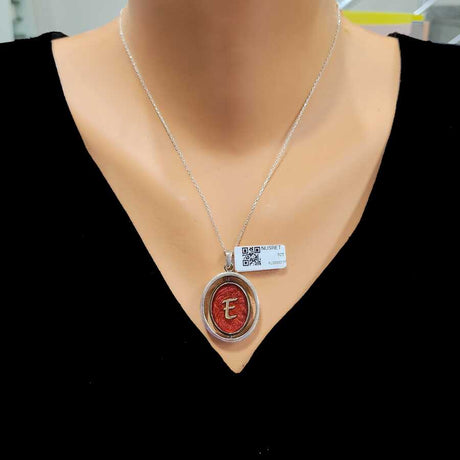 Sterling Silver Reversible Red Enamel Initial Necklace