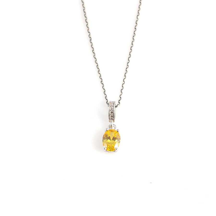 Premium Sterling Silver Oval Citrine Necklace