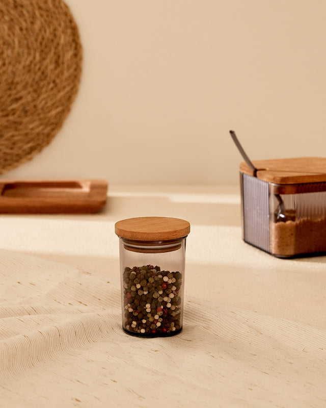 Wooden Lid Spice Jar - Kitchen Seasoning Storage Container