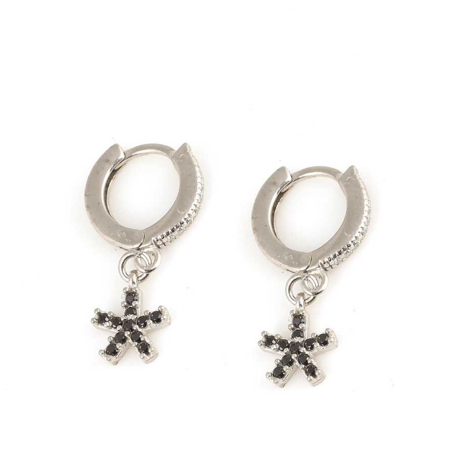 Sterling Silver Hoop Earrings - Snowflake Zircon Design