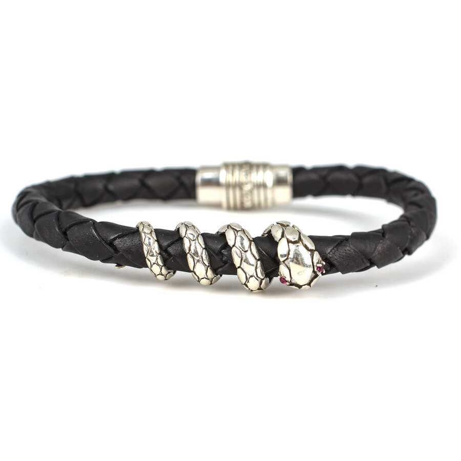 Premium Handcrafted 925 Sterling Silver Leather Snake Bracelet