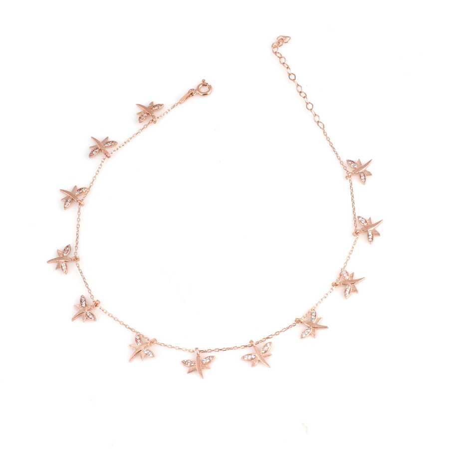 Sterling Silver Delicate Dragonfly Anklet with Sparkling Zircon