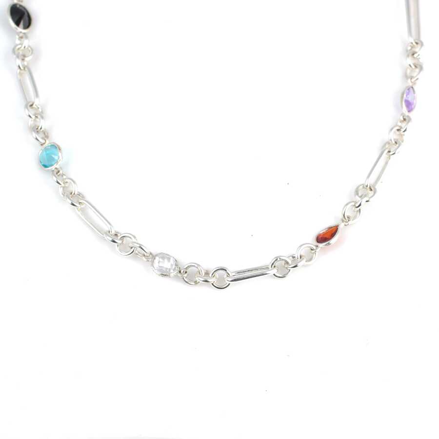 Premium Sterling Silver Colored Stone Paperclip Chain Necklace