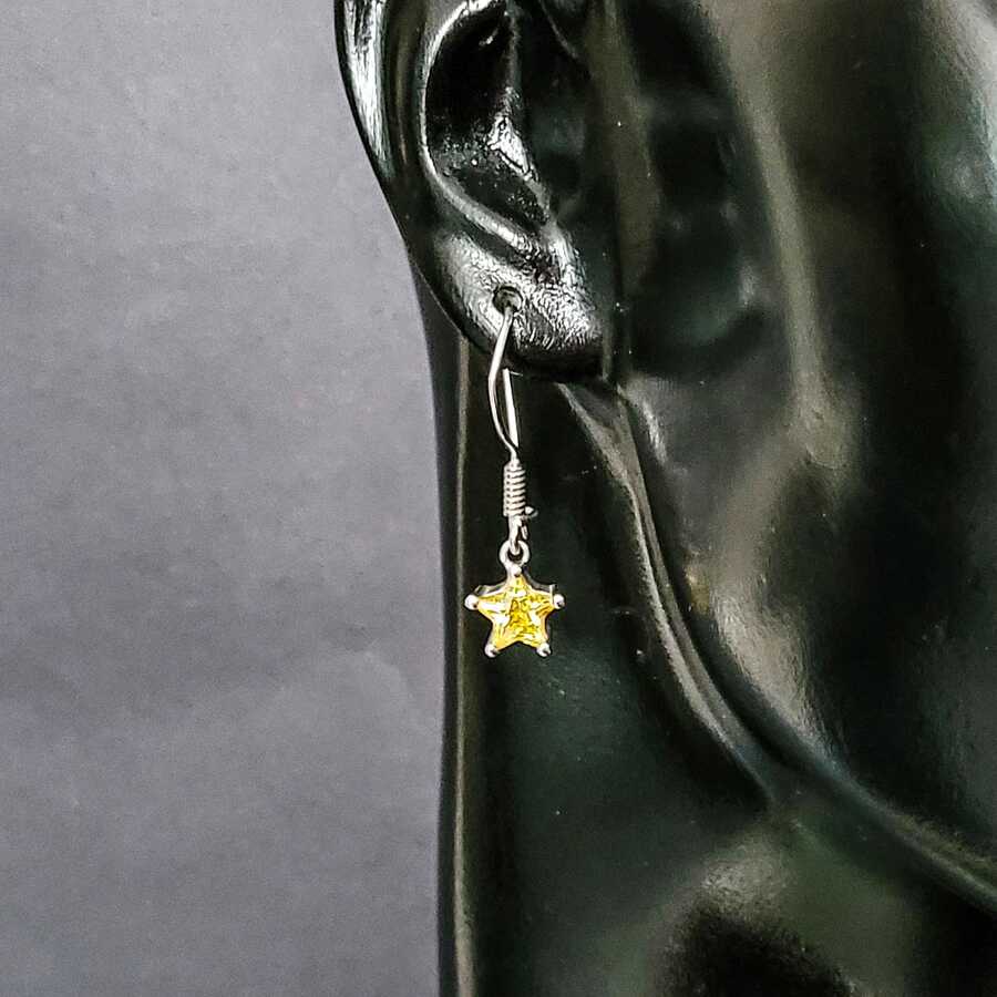 925 Sterling Silver Star Dangle Earrings - Citrine Zircon