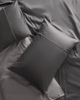 Premium 100% Cotton Sateen Piped Duvet Cover Set - Full/Queen - Anthracite Grey