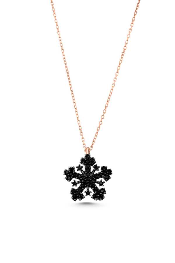 Premium 925 Sterling Silver Black Stone Snowflake Necklace