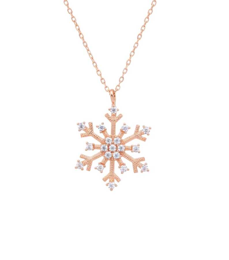 Sterling Silver Zircon Snowflake Pendant Necklace - Winter Elegance