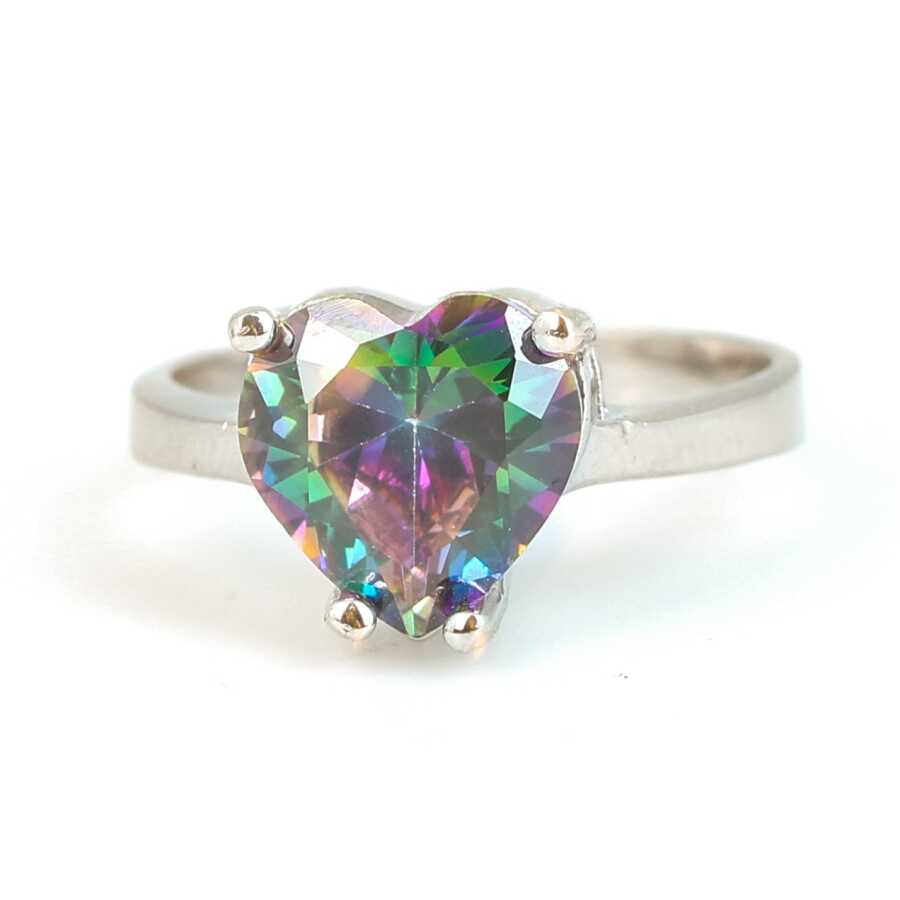 925 Sterling Silver Mystic Topaz Ring - Enchanting Heart Gemstone