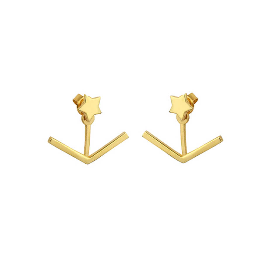 925 Sterling Silver V & Star Ear Jacket Earrings