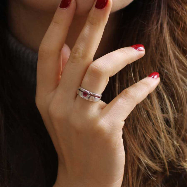 Premium 925 Sterling Silver Red Stone Couple Ring