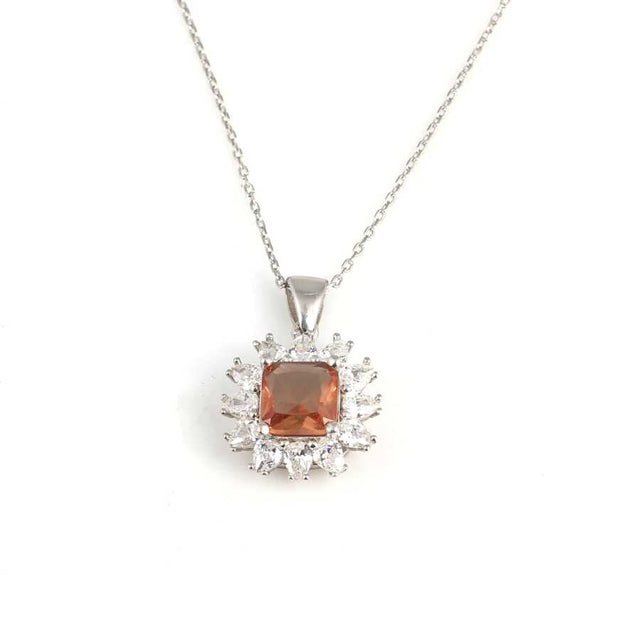 925 Sterling Silver Zultanite Pendant Necklace - Baguette Zircon Halo