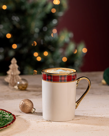 Reve Terra Ceramic Coffee Mug, White and Red, 280ml Capacity