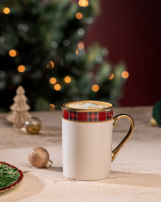 Reve Terra Ceramic Coffee Mug, White and Red, 280ml Capacity