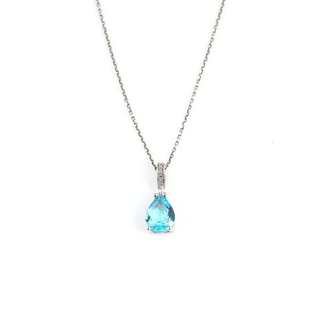 925 Sterling Silver Aquamarine Zircon Teardrop Pendant Necklace