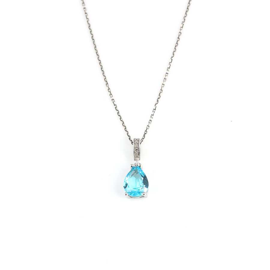 925 Sterling Silver Aquamarine Zircon Teardrop Pendant Necklace