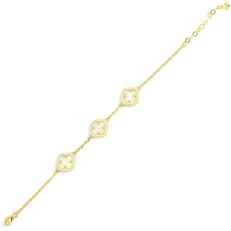 Premium 925 Sterling Silver Triple Mother of Pearl Clover Bracelet