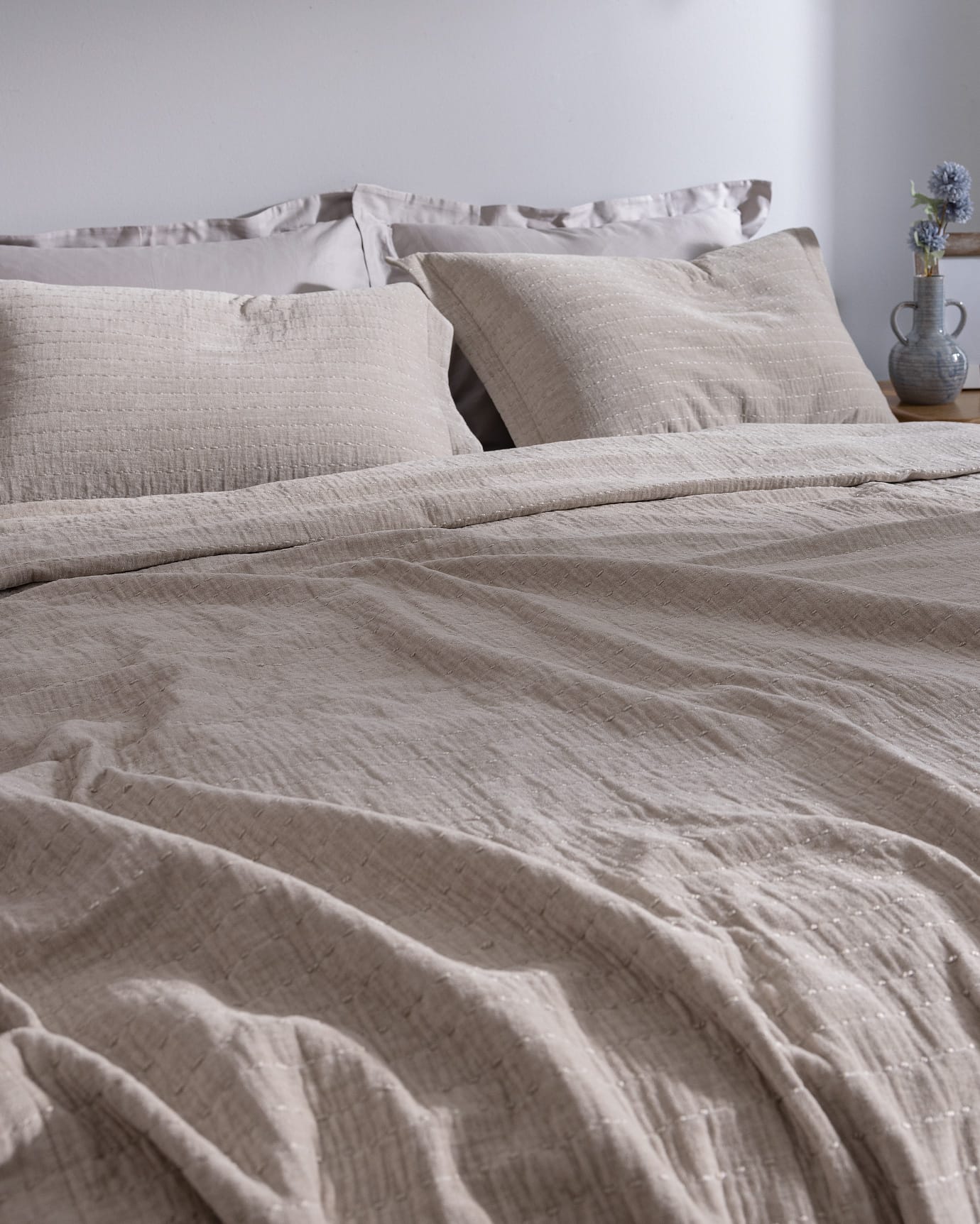 Premium Double Bedspread Set Ecru Polyester