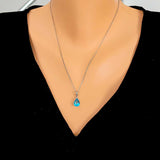 925 Sterling Silver Aquamarine Zircon Teardrop Pendant Necklace