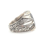 Bague homme ovale en onyx en argent sterling 925 - Détail fait main