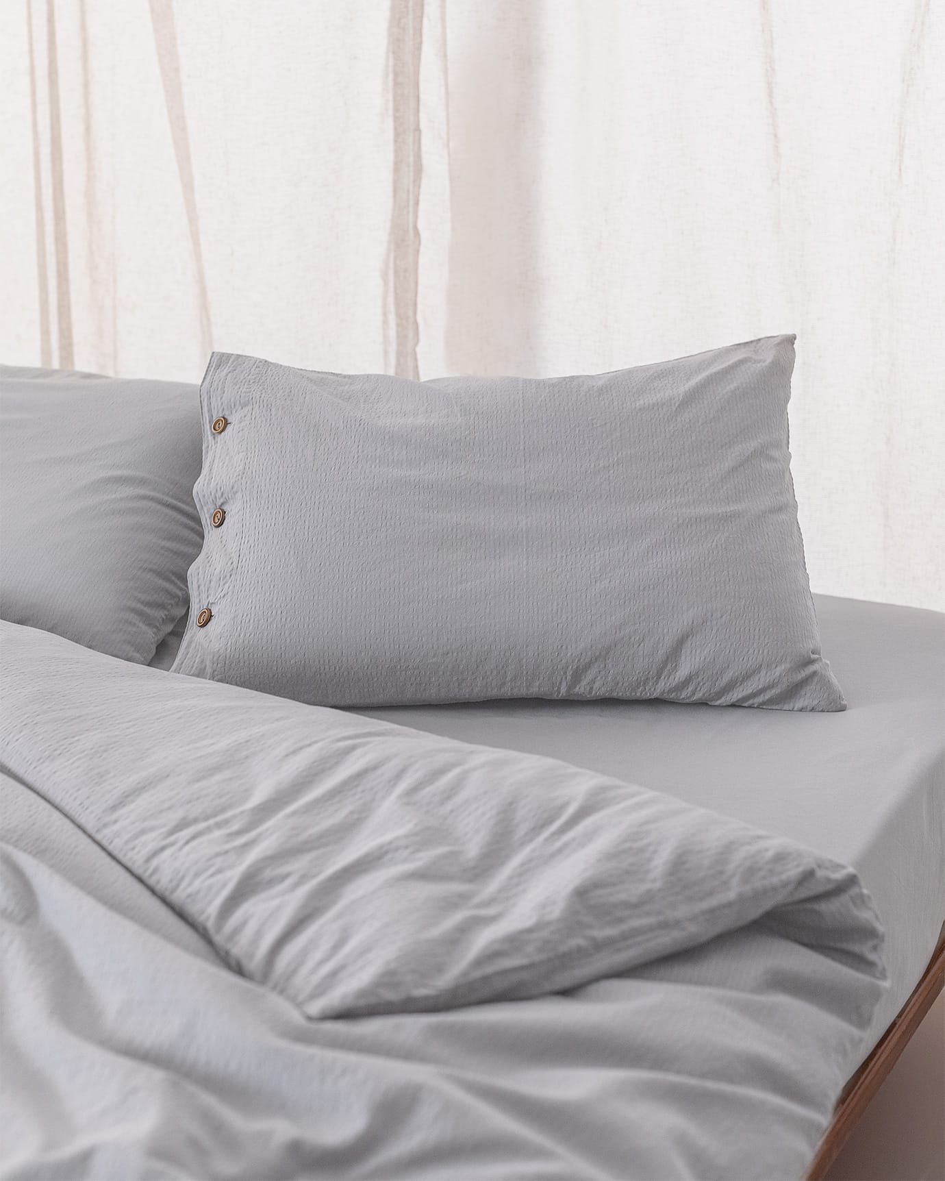 100% Cotton King Size Duvet Set - Washed Gauffre Texture